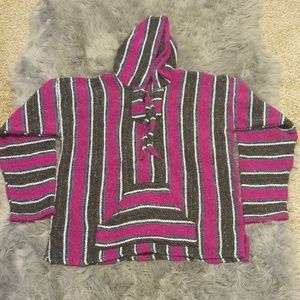 Yarina handmade Fuschia grey and black Poncho XL